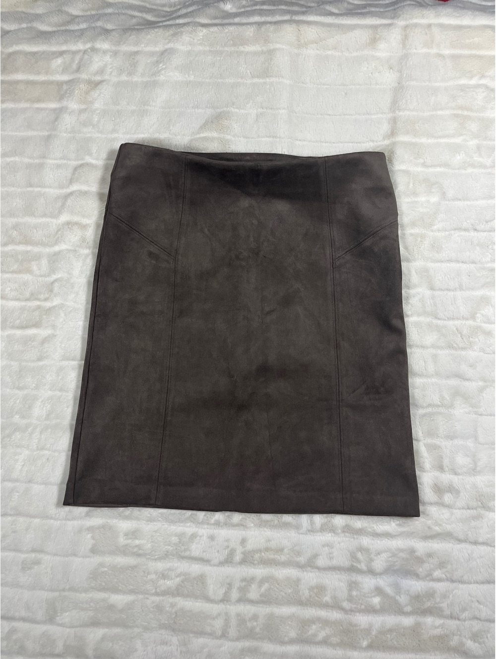 Marc New York L Ash Grey Brown Pull On Fall Winter Faux Suede Boho Work Skirt